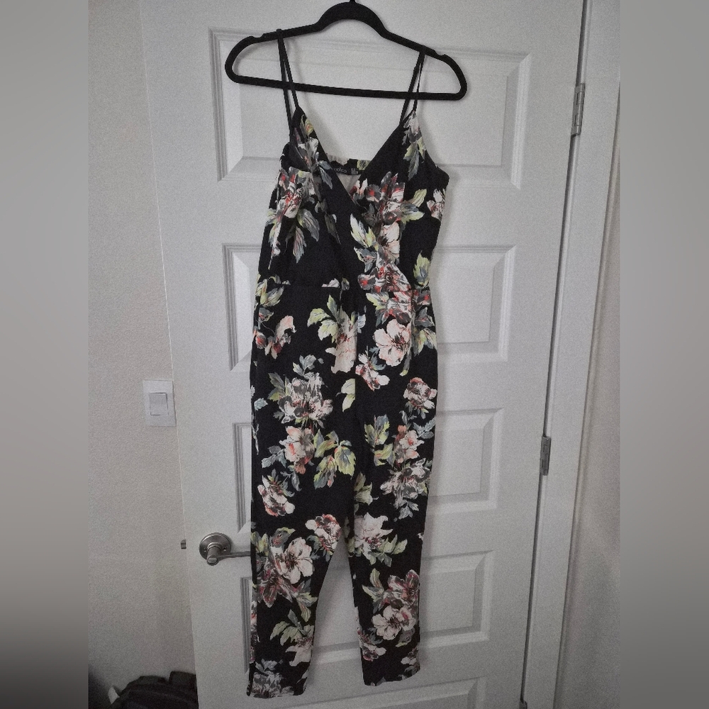 Boohoo Floral Black Jumpsuit